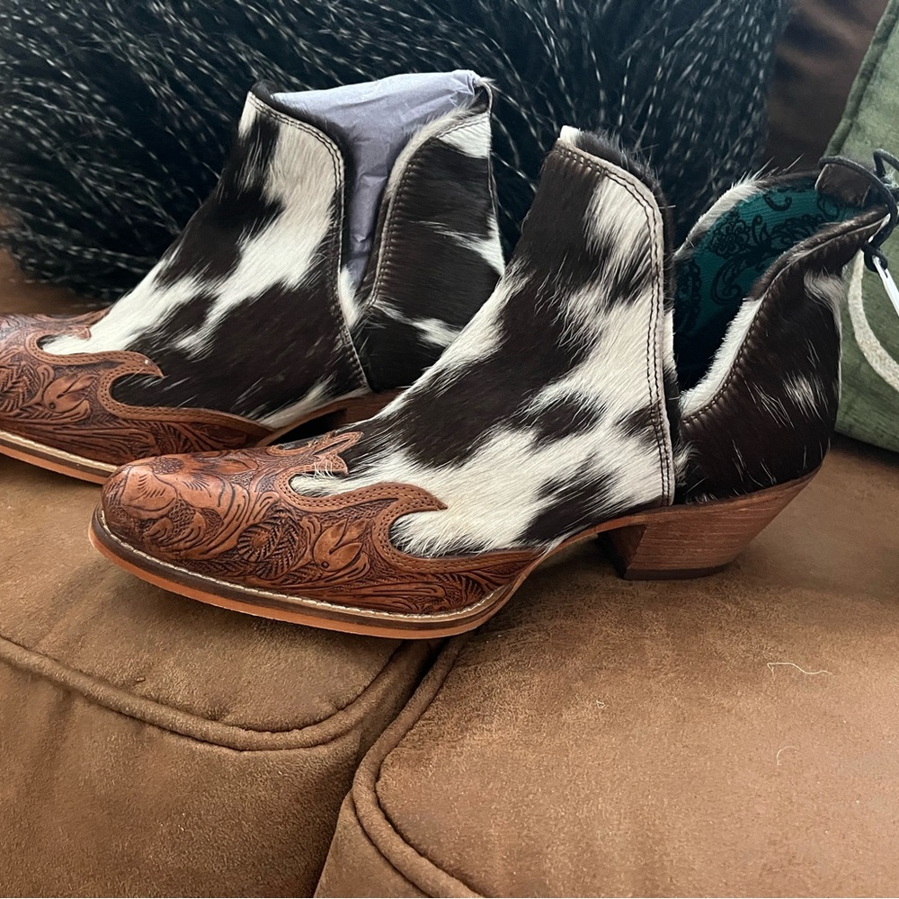 Myra Bag Brown and White Cowhide Ankle Booties